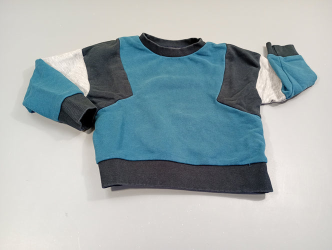Sweat bleu, bleu marine, gris flammé, légèrement bouloché, moins cher chez Petit Kiwi