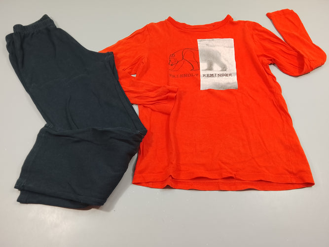 Pyjama 2pcs jersey dessus orange ours "Friendly Reminder", dessous bleu marine, moins cher chez Petit Kiwi