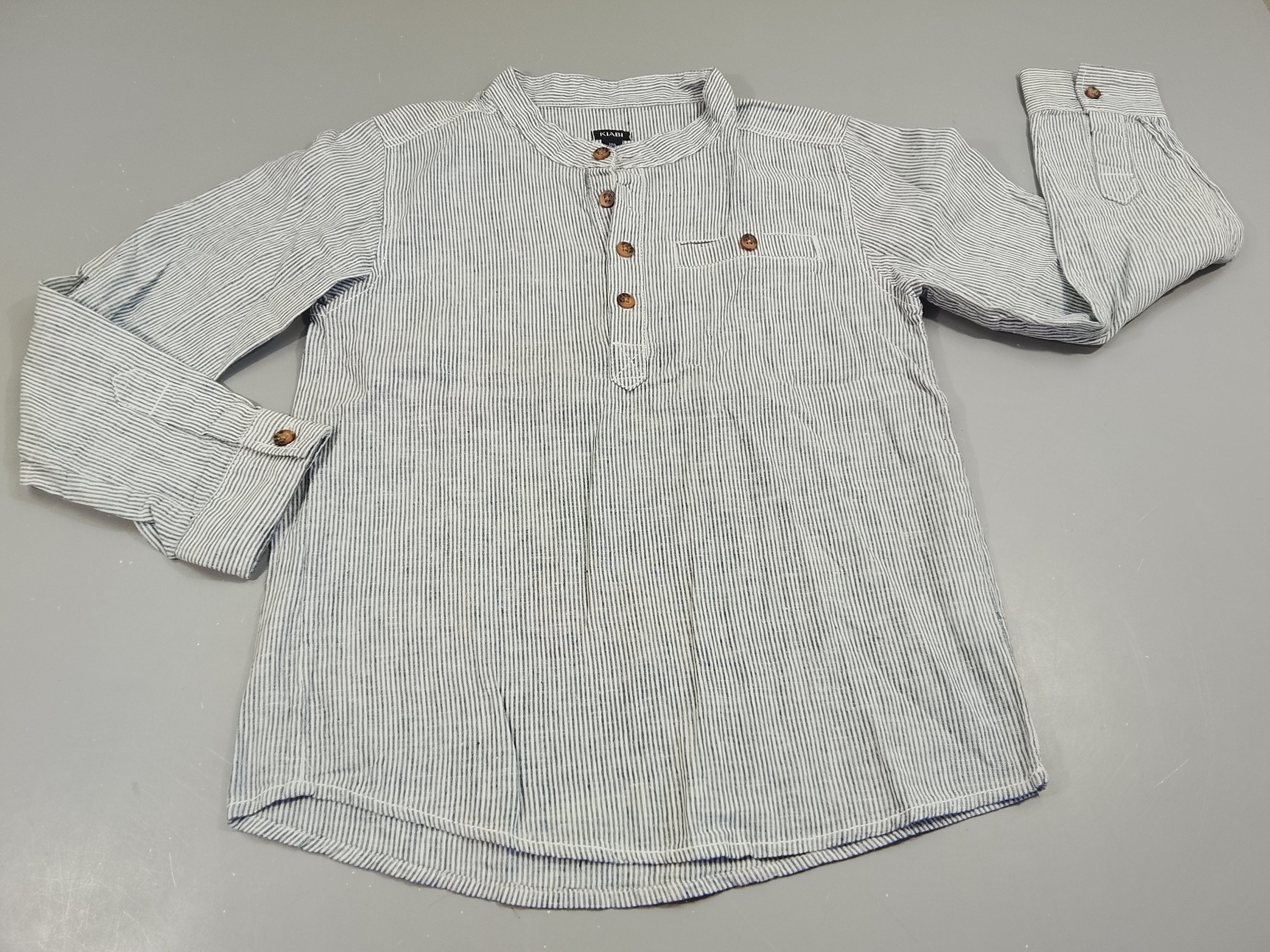 Chemise ml  rayée blanc, bleu col rond