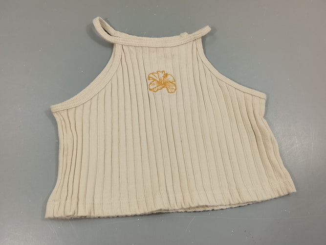 Top crop-top beige côtelé, fleur jaune, moins cher chez Petit Kiwi
