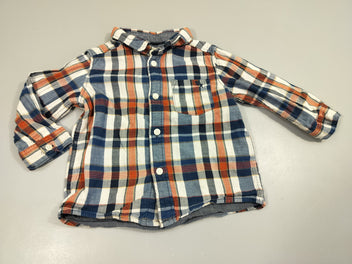 Chemise m.l à carreaux bleu marine, rouge, blanc  100% coton