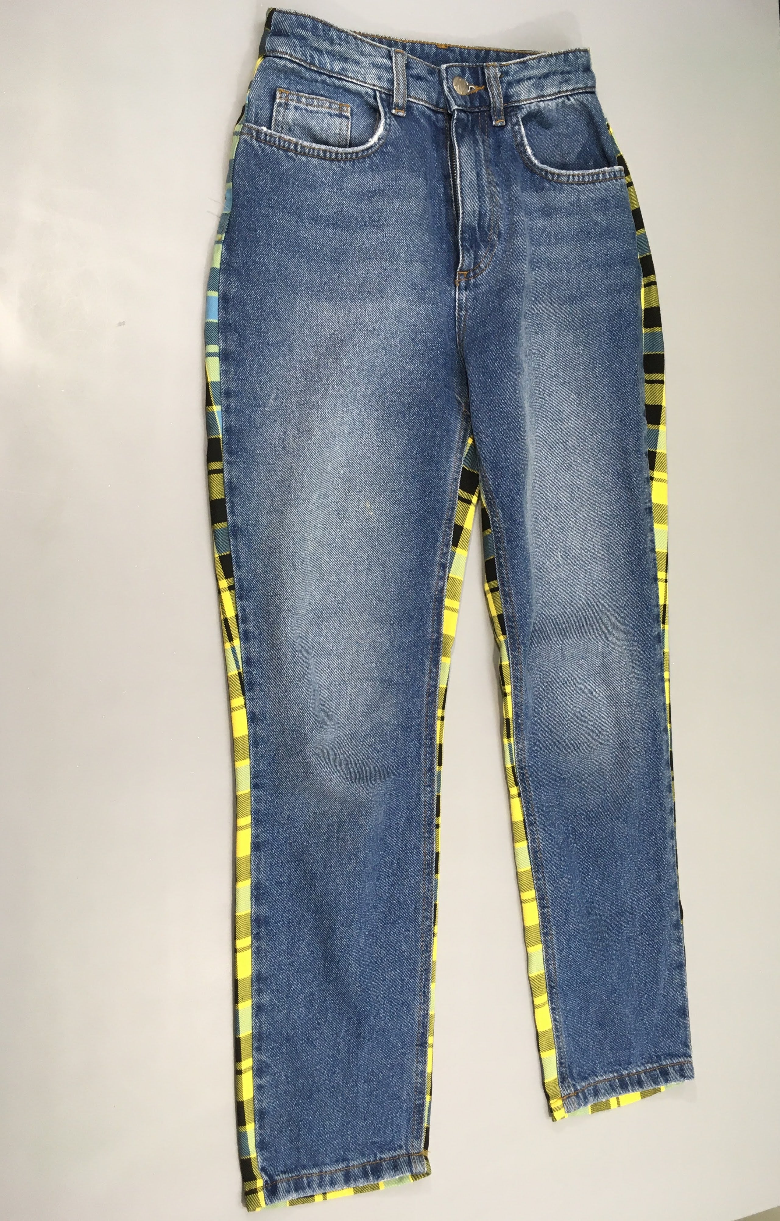 Pantalon face jean/dos à carreaux jaune-bleu Reclaimed Vintage 34
