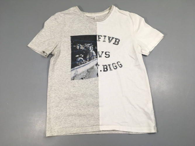T-shirt m.c blanc-gris félin, moins cher chez Petit Kiwi