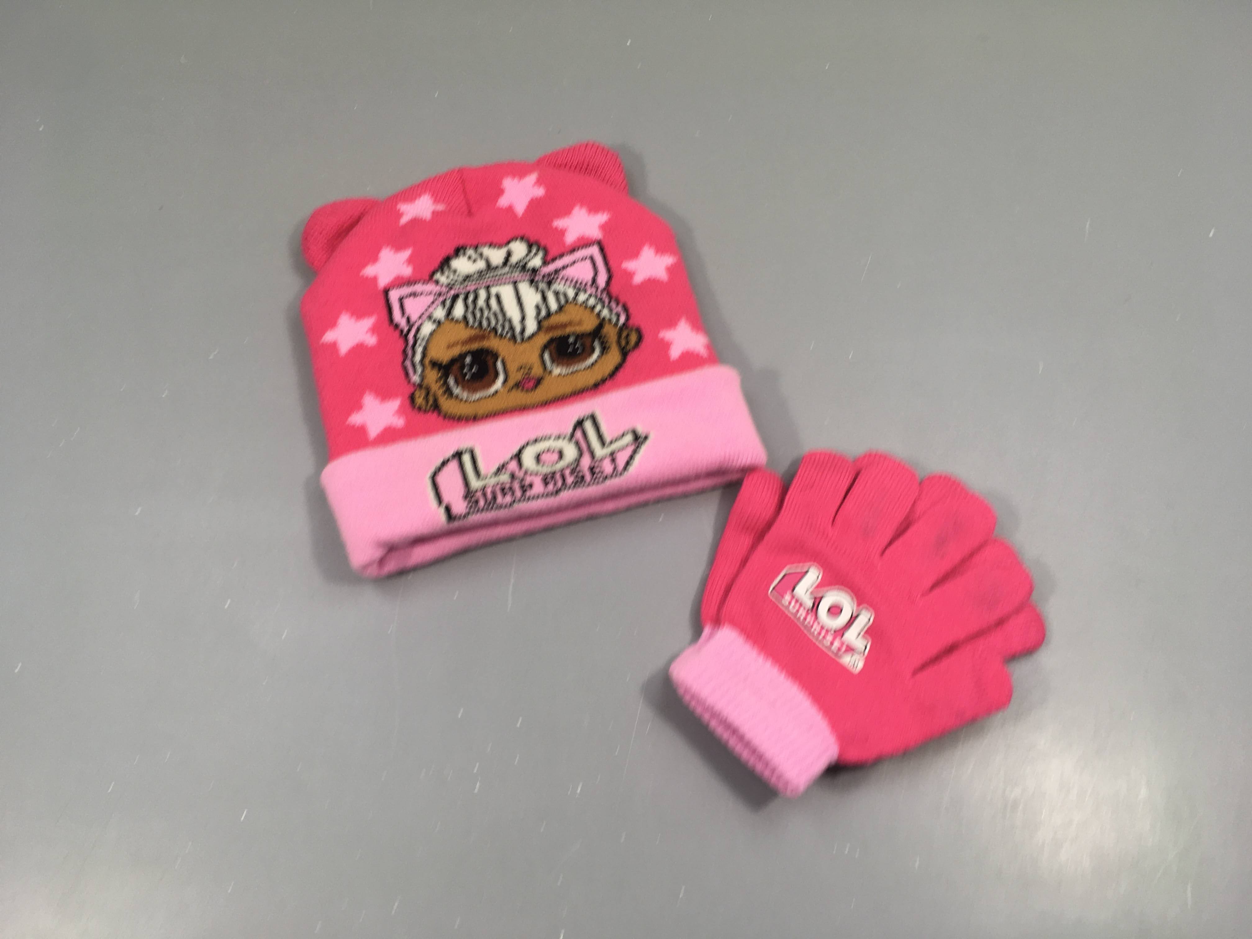 Ensemble bonnet/ gants rose,LOL nickelodéon