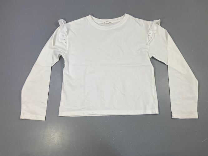 T-shirt m.l blanc volants épaules, manches légèrement tachées, moins cher chez Petit Kiwi