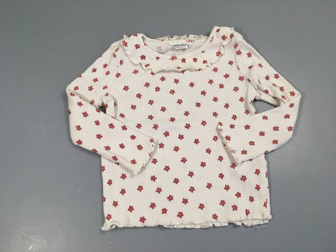 T-shirt m.l côtes blanc fleurs col, moins cher chez Petit Kiwi