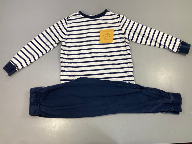 Pyjama 2 pièces jersey rayé marine/blanc, moins cher chez Petit Kiwi