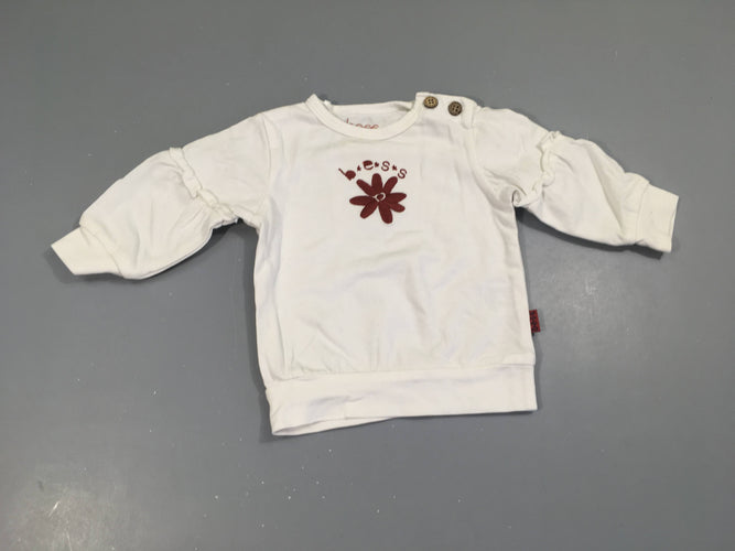 Sweat fin blanc fleurs brodées, moins cher chez Petit Kiwi