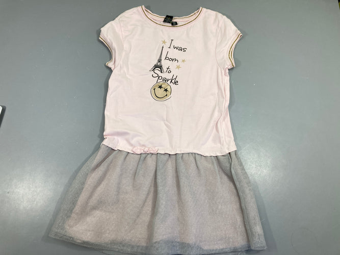 Robe m.c  jersey rose bas tulle gris clair, Smiley world, moins cher chez Petit Kiwi