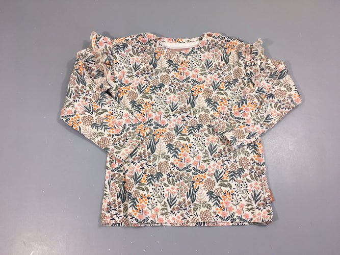 T-shirt m.l blanc fleurs froufrous, moins cher chez Petit Kiwi