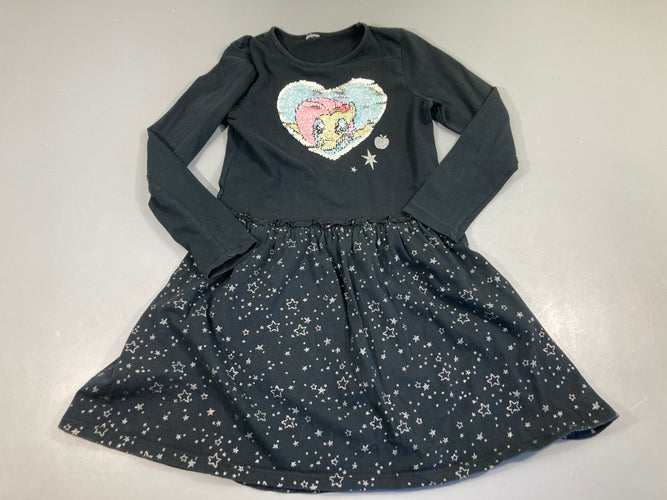 Robe m.l jersey noir coeur en sequins, bas motif étoiles, taille estimée, moins cher chez Petit Kiwi