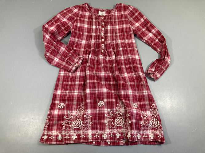 Robe m.l coton carreaux rouge et blanc, bas brodé, moins cher chez Petit Kiwi