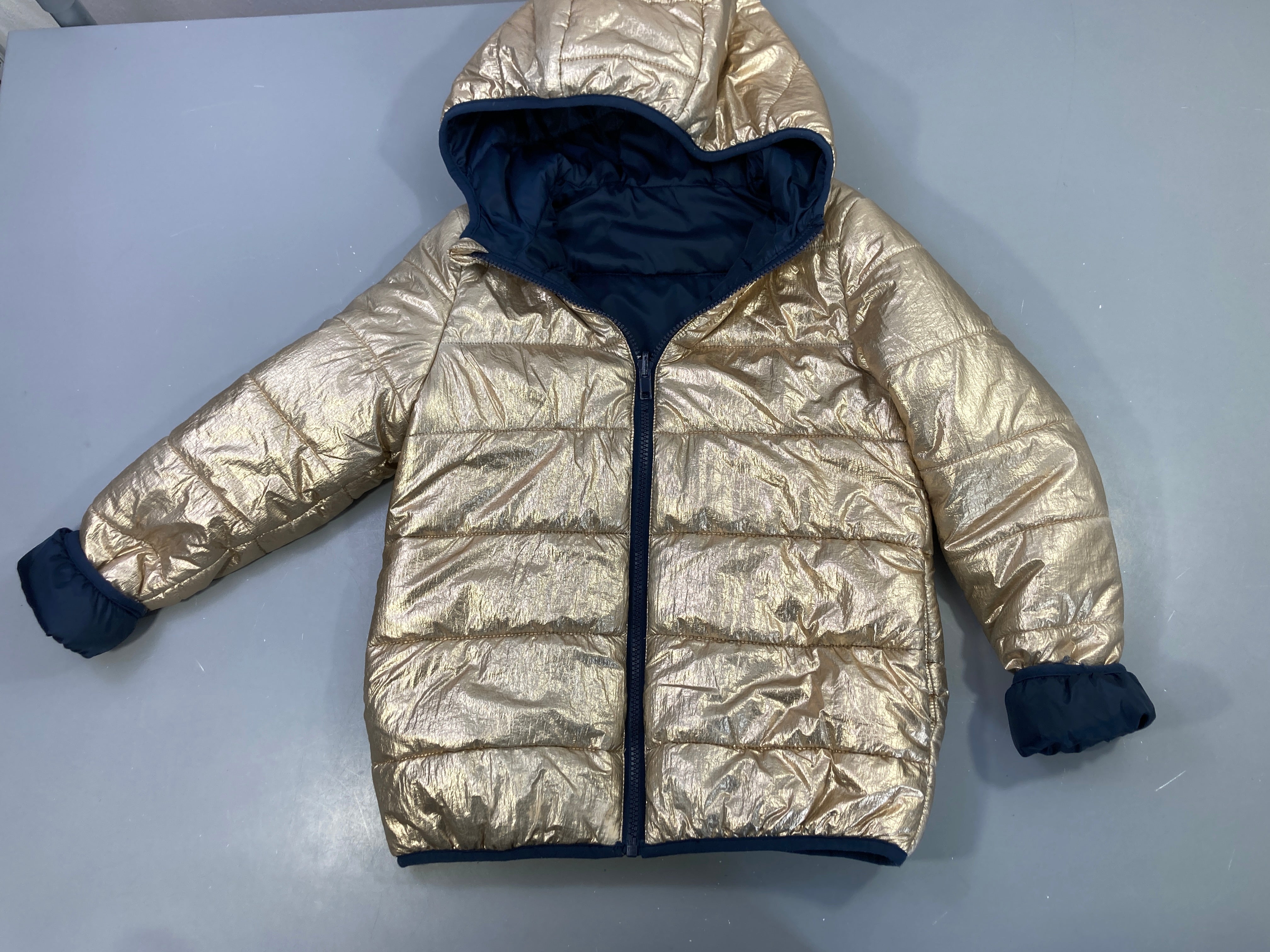 Doudoune réversible dorée capuche marine