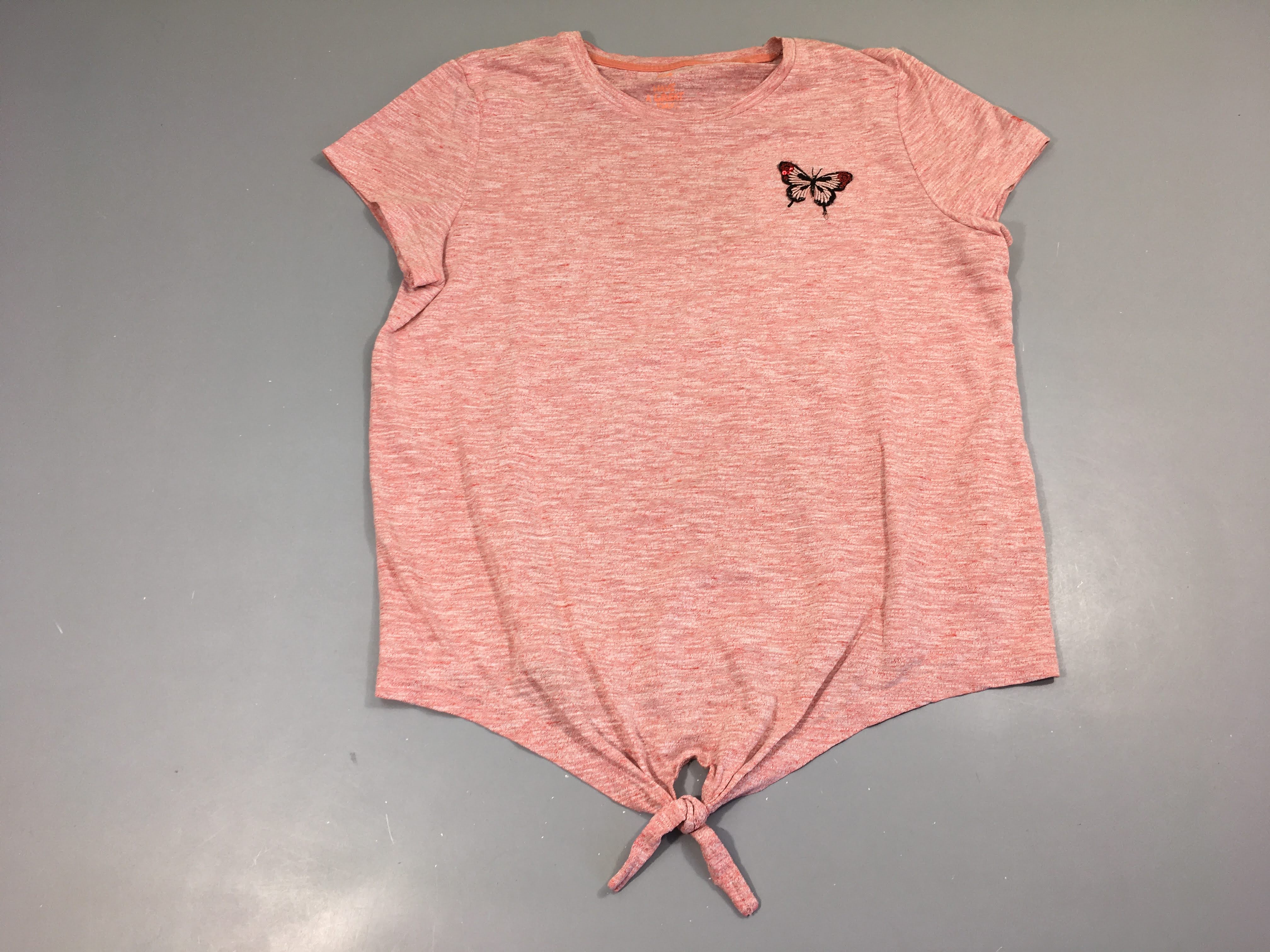 T-shirt m.c mailles rose flammé papillons sequins