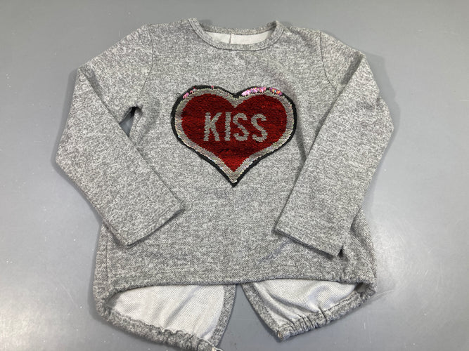Sweat gris clair coeur en sequins Kiss, moins cher chez Petit Kiwi