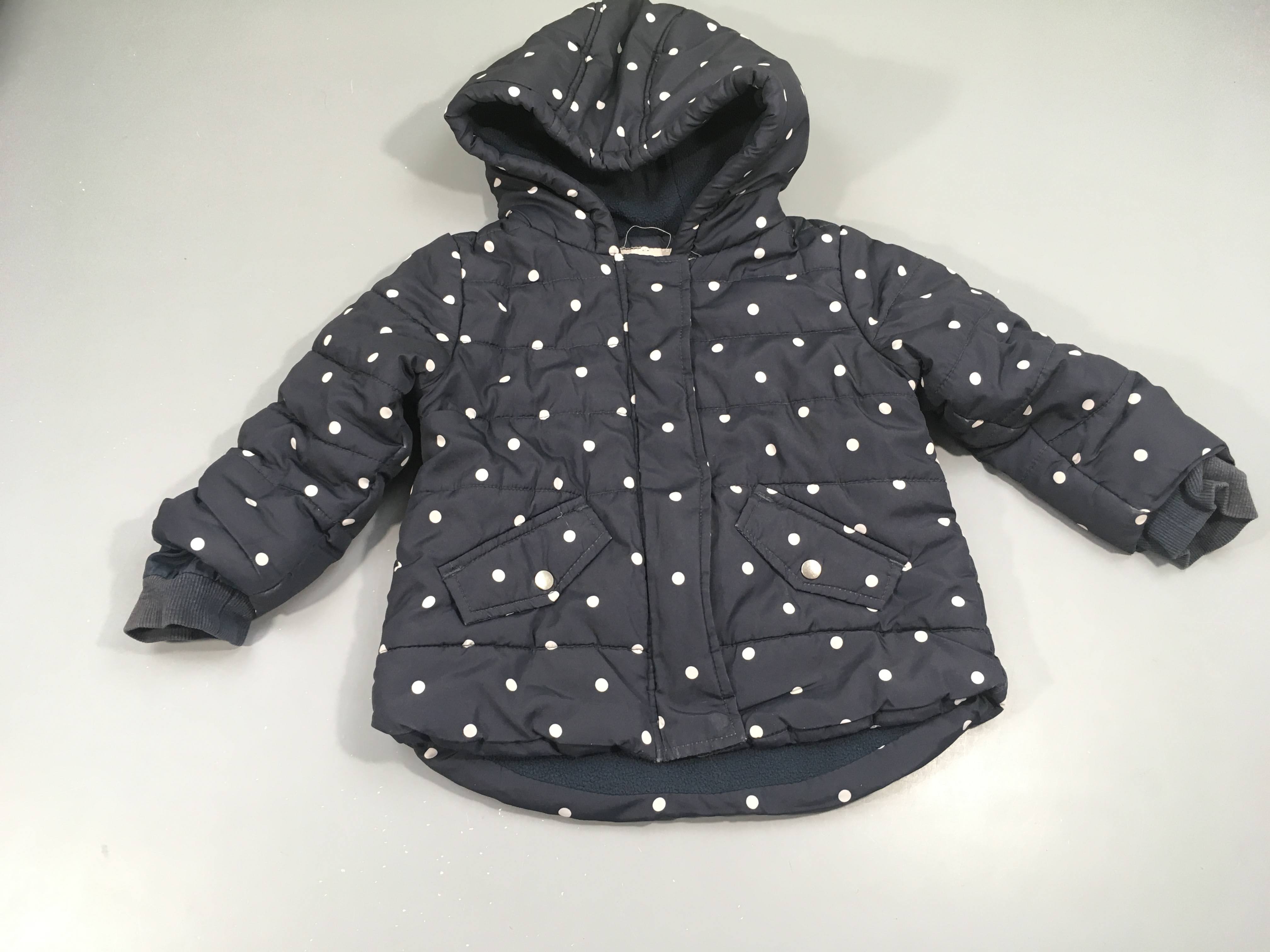 Veste à capuche doublée bleu foncé pois blanc