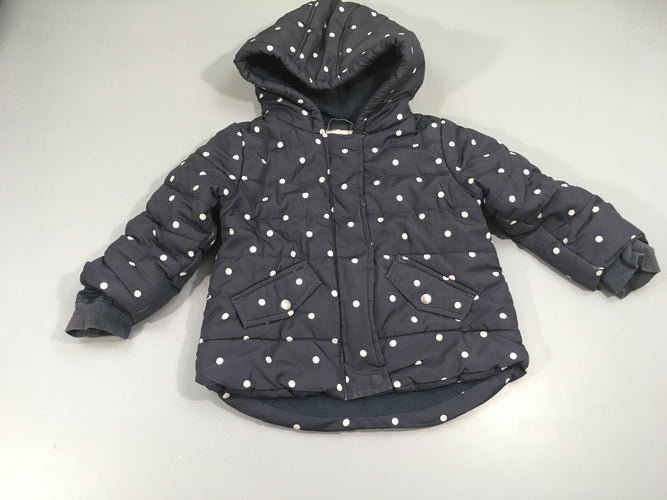 Veste à capuche doublée bleu foncé pois blanc, moins cher chez Petit Kiwi