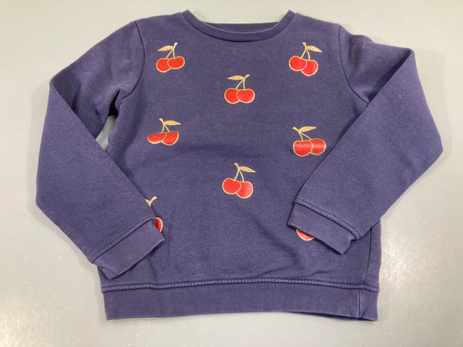 Sweat bleu foncé cerises rouges et dorées, moins cher chez Petit Kiwi