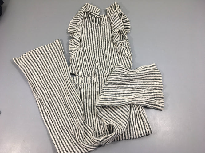 Combinaison pantalon s.m ligné gris et blanc, moins cher chez Petit Kiwi