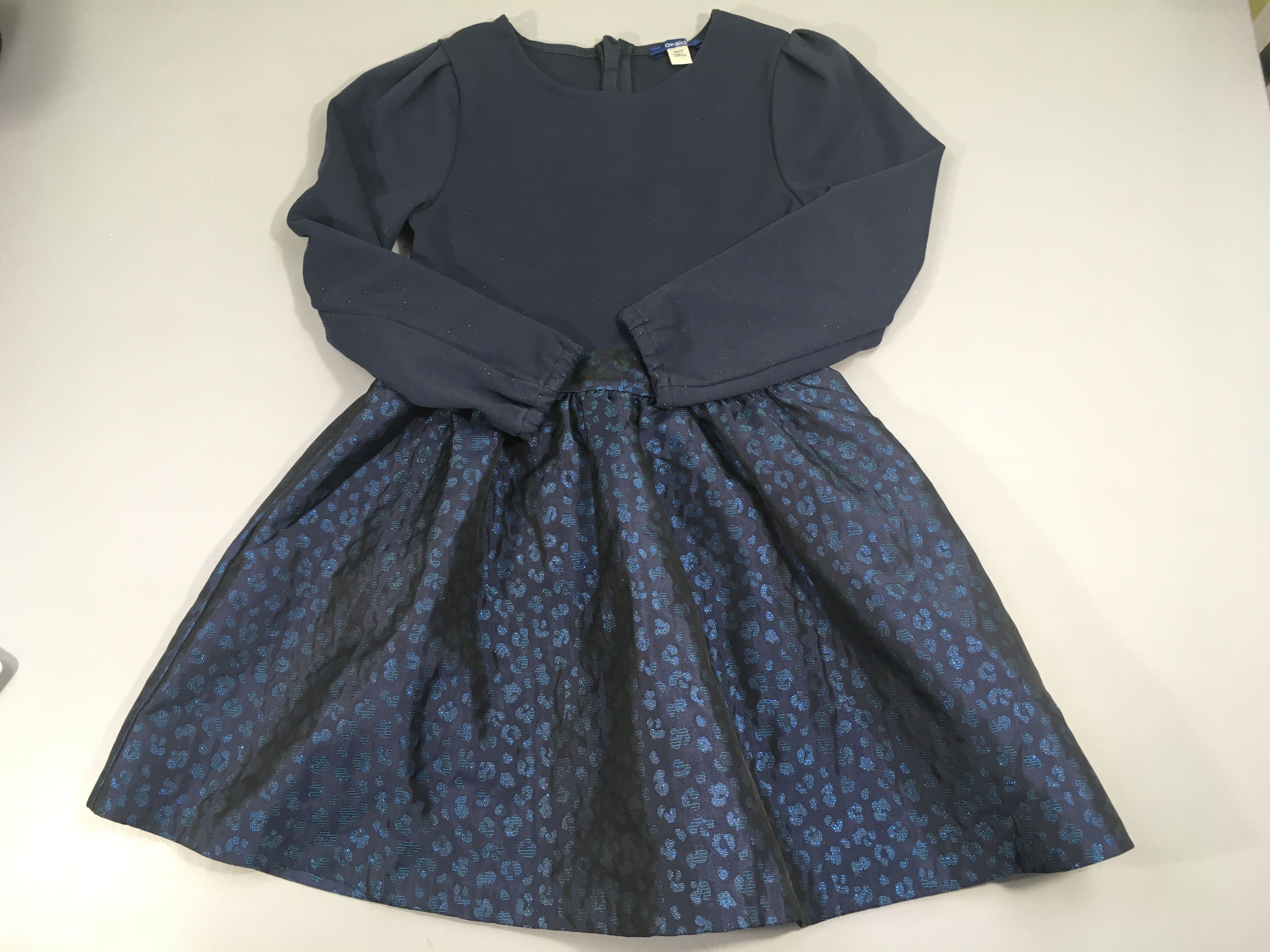 Robe m.l haut bleu foncé jersey, bas tissu motifs bleu brillant
