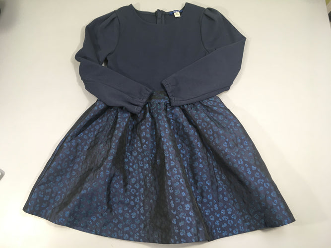 Robe m.l haut bleu foncé jersey, bas tissu motifs bleu brillant, moins cher chez Petit Kiwi
