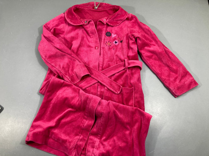 Peignoir éponge velours rose vif , broderies fleurs, moins cher chez Petit Kiwi