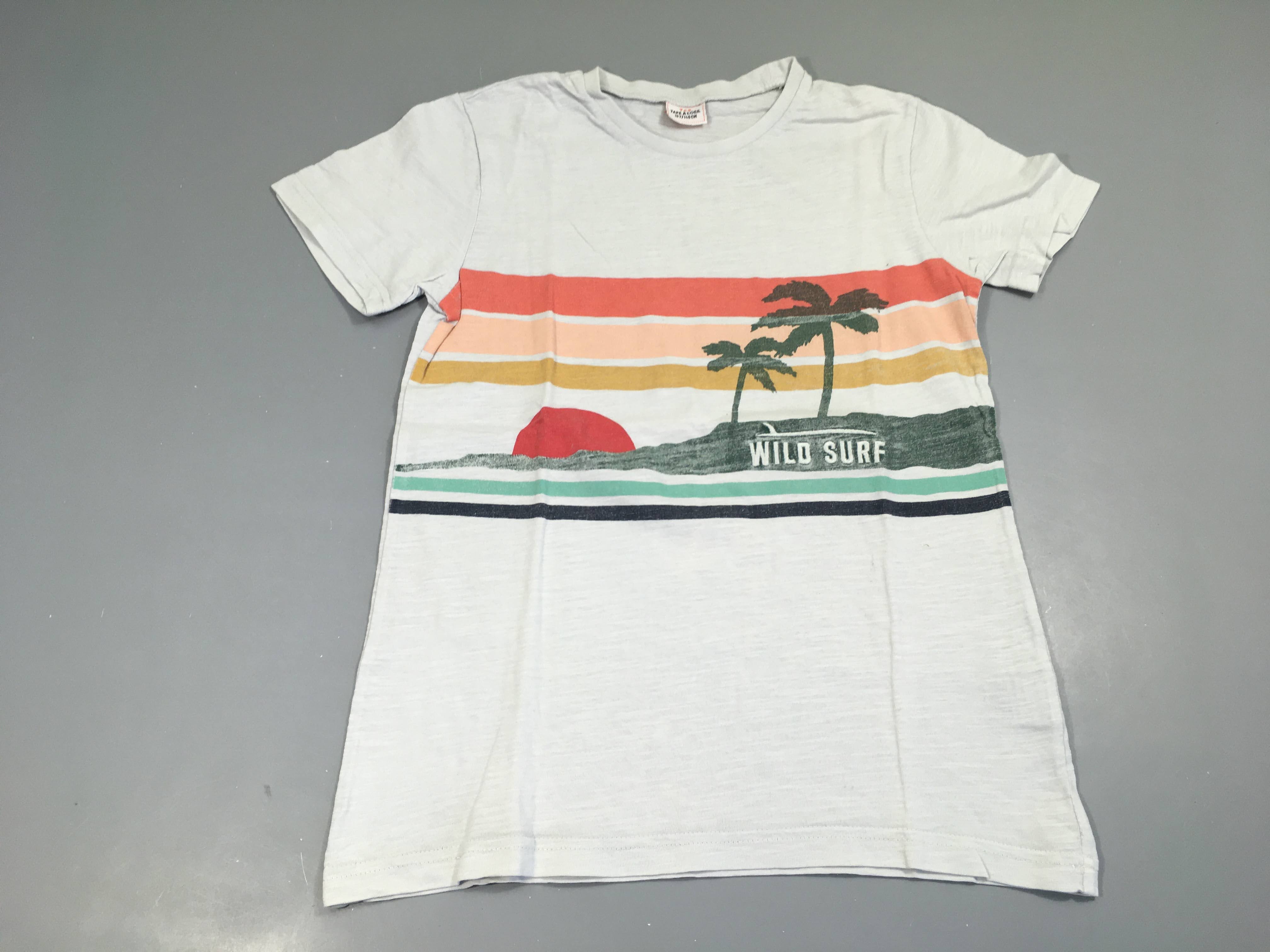 T-shirt m.c blanc flammé rayé palmiers