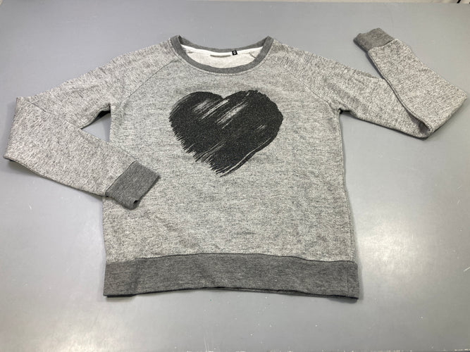 Sweat léger gris clair chiné  coeur noir pailleté, moins cher chez Petit Kiwi