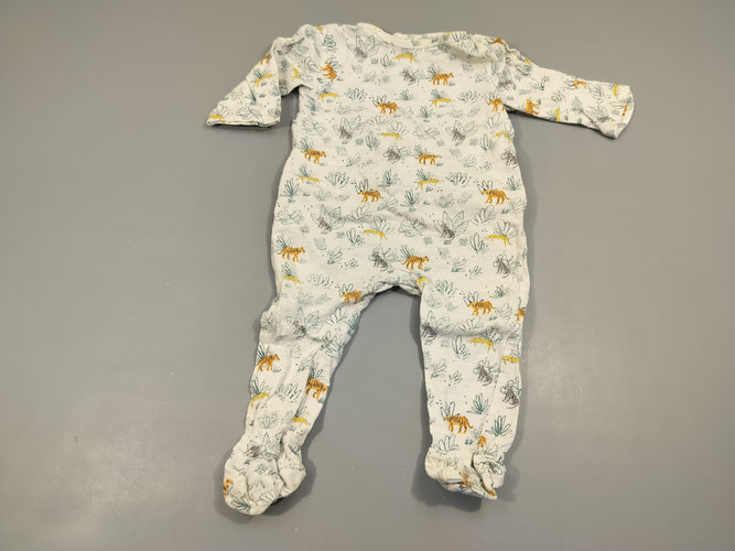 Pyjama jersey blanc , motifs feuilles  et félins  100%  coton, moins cher chez Petit Kiwi