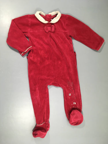 Pyjama velours rouge noeud col, moins cher chez Petit Kiwi