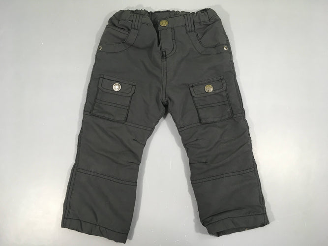 Pantalon gris foncé doublé polar poches latérales, moins cher chez Petit Kiwi