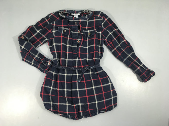 Robe chemise m.l carreaux bleu foncé/rouge fil irisé, moins cher chez Petit Kiwi