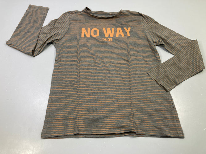 T-shirt m.l gris chiné rayé orange  "No way", moins cher chez Petit Kiwi