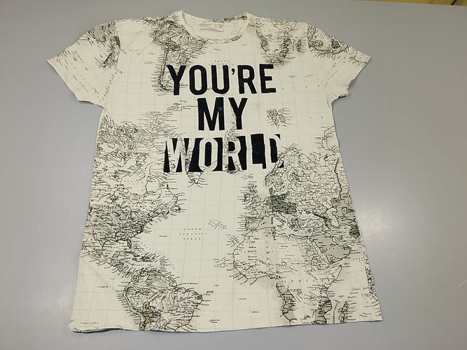 T-shirt m.c blanc cassé carte du londe "you're my world" motifs usés par endroit, moins cher chez Petit Kiwi
