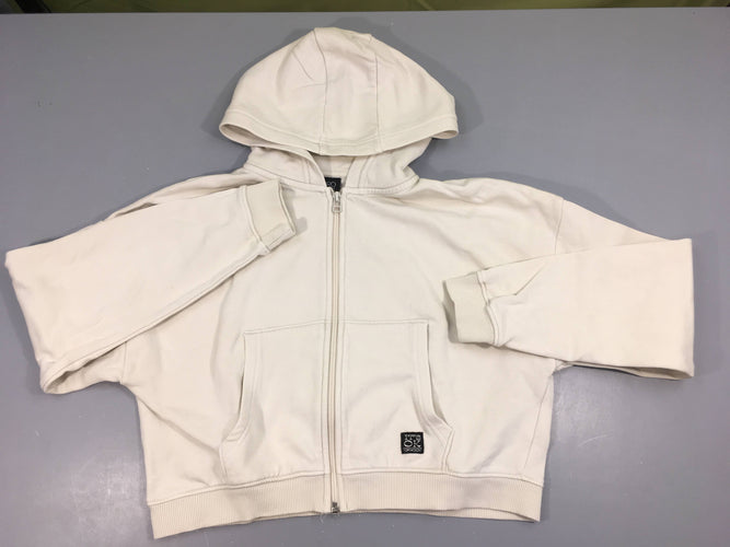 Sweat zippé à capuche cropped blanc cassé, moins cher chez Petit Kiwi