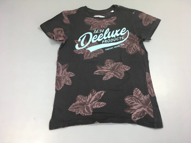T-shirt m.c noir feuilles Deluxe, flocage un peu usé, moins cher chez Petit Kiwi