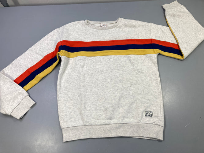 Sweat gris clair flammé bandes rouge, bleu marine, jaune, moins cher chez Petit Kiwi