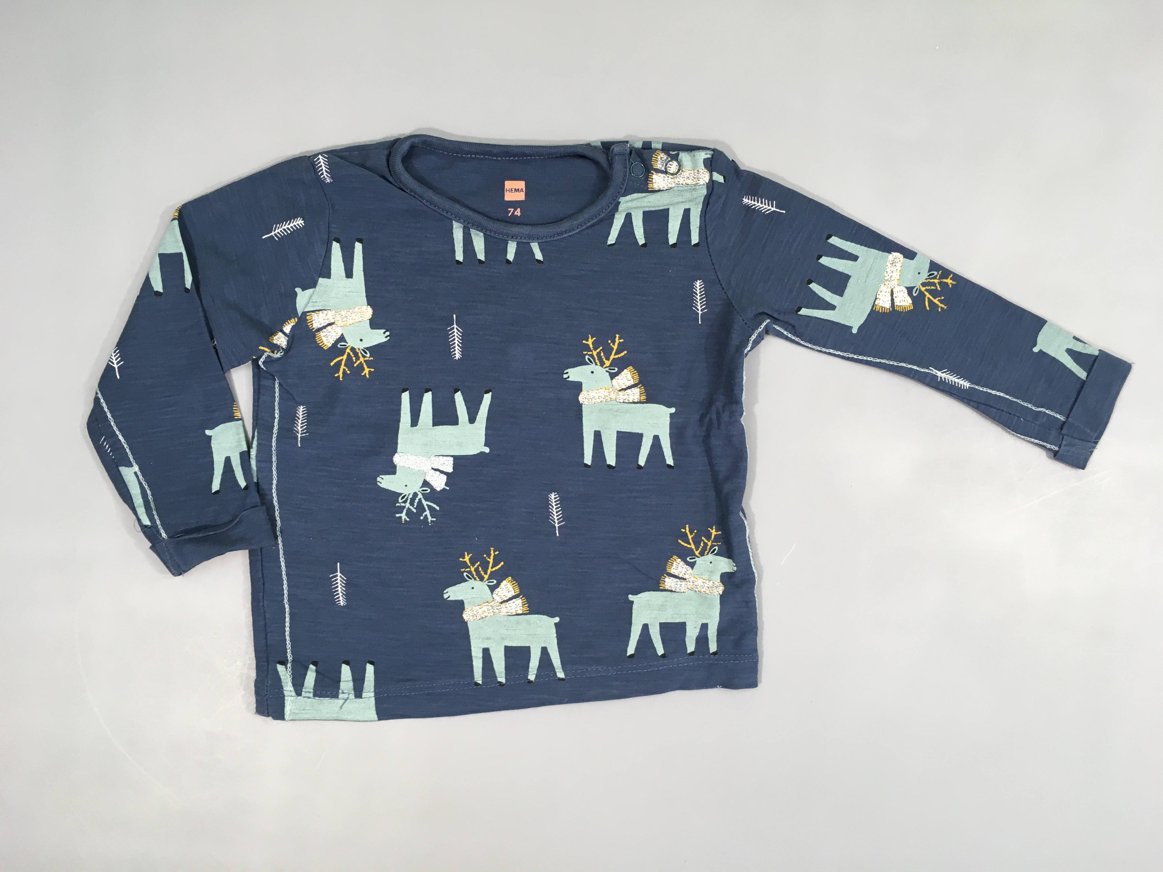 T-shirt m.l bleu flammé renne