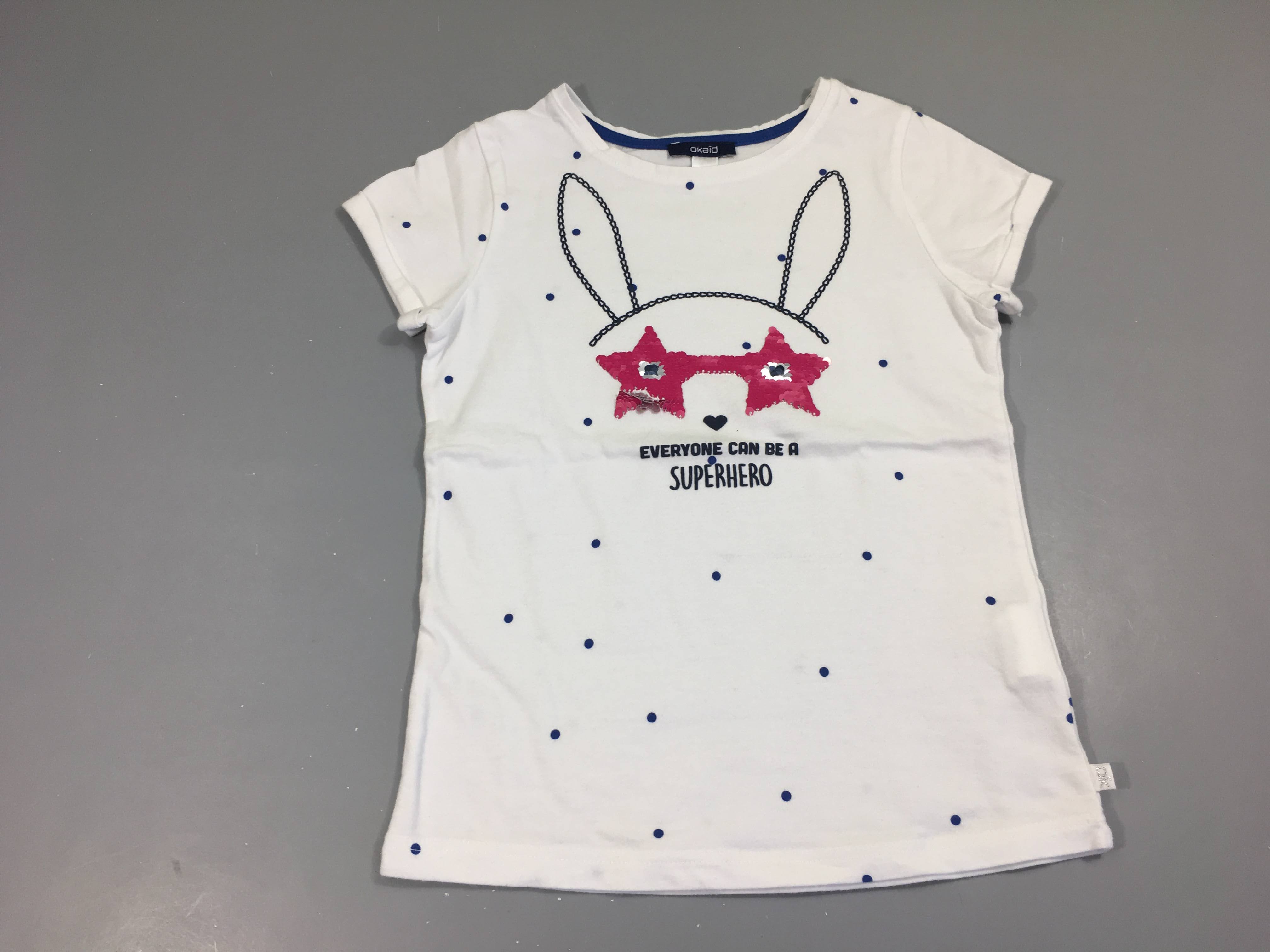 T-shirt m.c blanc lapin Super hero sequins réversibles pois bleu
