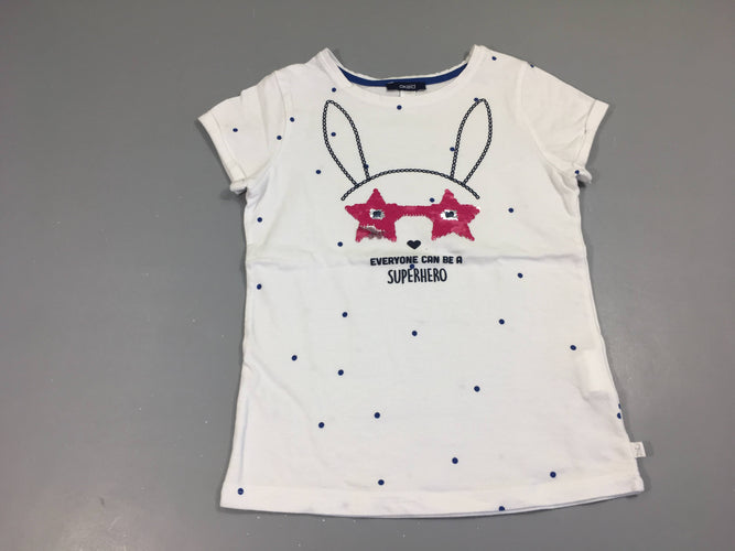T-shirt m.c blanc lapin Super hero sequins réversibles pois bleu, moins cher chez Petit Kiwi