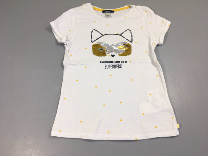 T-shirt m.c blanc Super hero sequins réversibles pois jaunes, moins cher chez Petit Kiwi