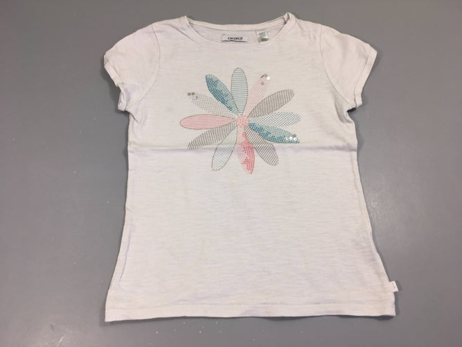 T-shirt m.c blanc flammé fleurs sequins, moins cher chez Petit Kiwi
