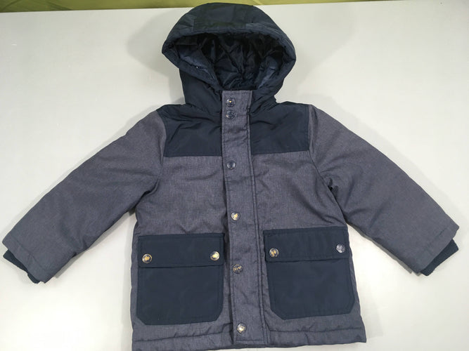 Veste bleue bi-matière légèrement ouatinée, moins cher chez Petit Kiwi