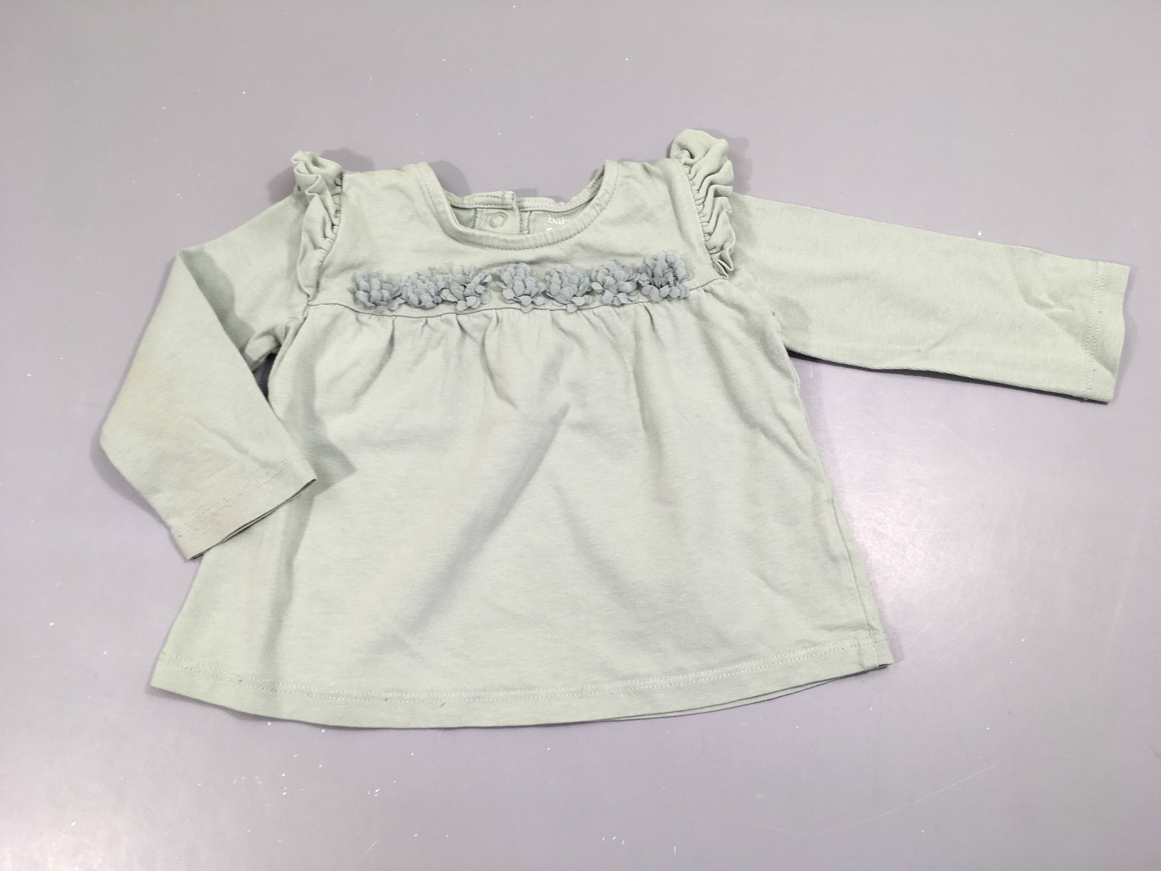 T-shirt m.l vert clair, petites fleurs