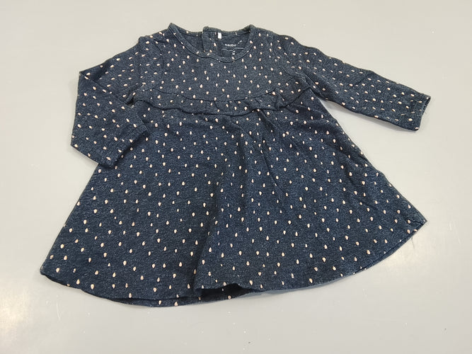 Robe m.l bleu marine chiné , motifs dorés, moins cher chez Petit Kiwi