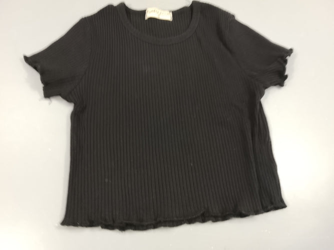 T-shirt m.c  crop-top Papillon noir côtelé, légère tache, moins cher chez Petit Kiwi
