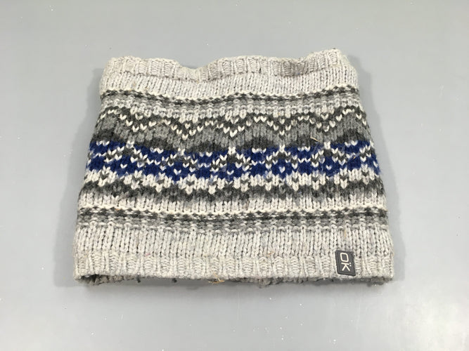 Tour de cou mailles grise, à motifs bleu, blanc,... intéreur moutonné, moins cher chez Petit Kiwi
