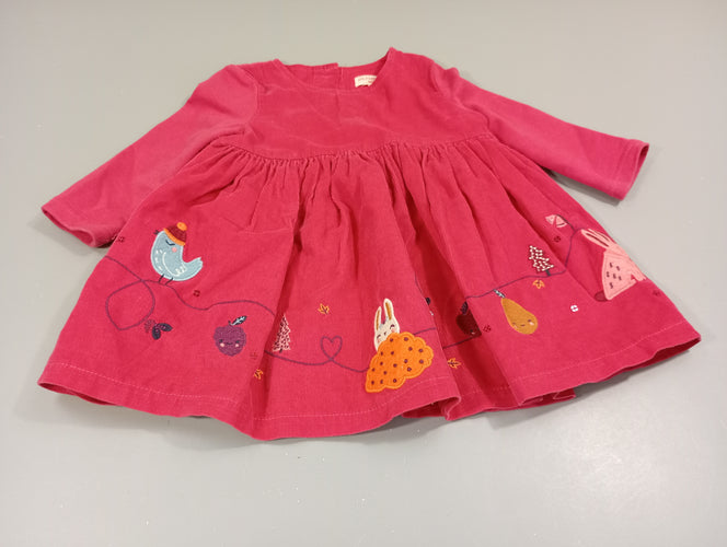 Robe m.l velours côtelé rose , oiseau, lapin, framboise, poire,..., moins cher chez Petit Kiwi