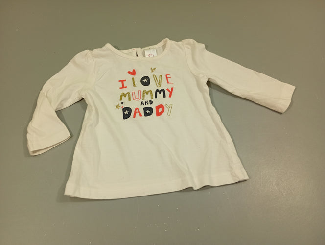 T-shirt m.l blanc " I love mummy and daddy", moins cher chez Petit Kiwi