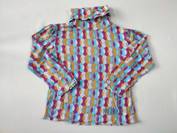 T-shirt m.l col roulé à motifs gris/orange/rose/bleu clair 